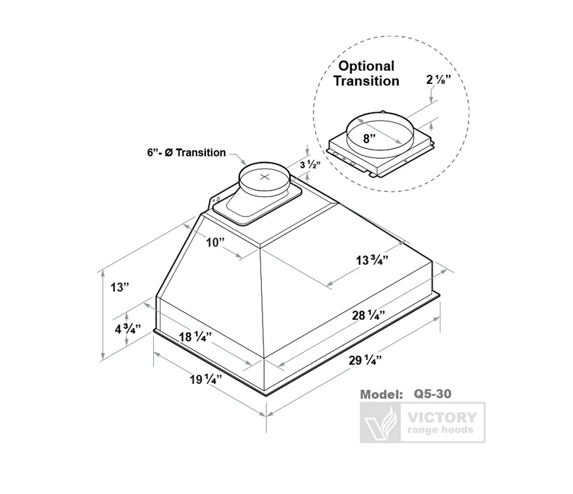 Victory Range Hoods Q5 30" 750 CFM Range Hood Insert