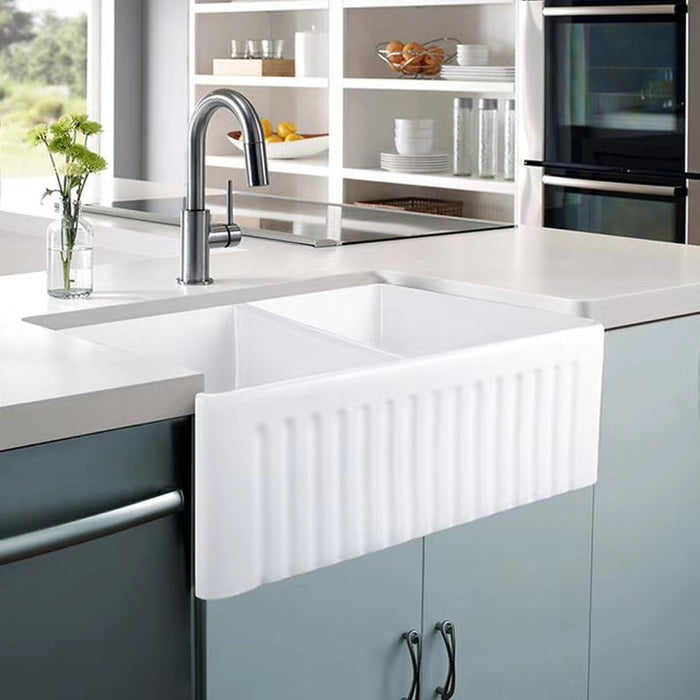 Agua Canada EMIRALD 2 Bowls 33X18 Apron-Front Reversible Kitchen Sink