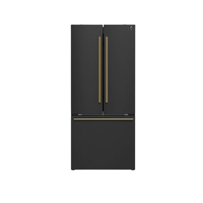 Forno Espresso GALLIPOLI 30" French Door 17.5 cu.ft. Stainless Steel Refrigerator in Black - FFFFD1974-31BLK