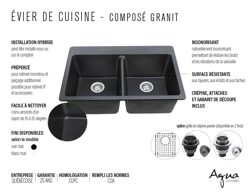 Agua Canada EMIR 2 Bowls 33X22 Dual Mount Kitchen Sink