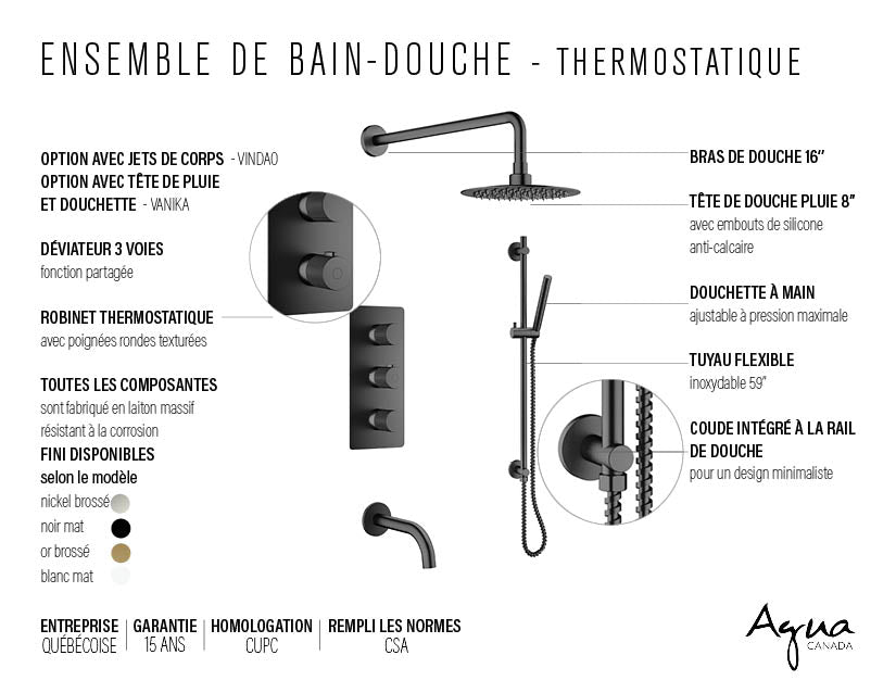 Agua Canada VEDA Thermostatic Shower-Tub Set Including Shower Head, Handshower On Rail, Valve And Spout