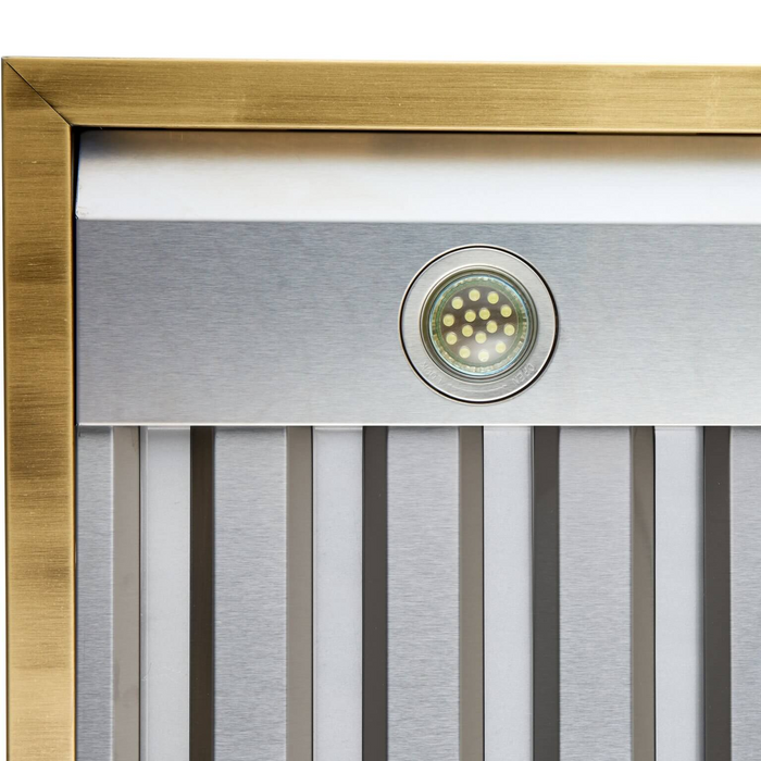 Forno VITTORIO 36" Wall Mount Range Hood in White & Antique Brass Trim 600 CFM, Remote Control - FRHWM5078-36WHT