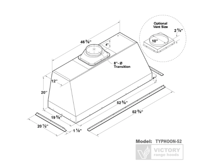 Victory Range Hoods 60" Typhoon 1200 CFM Range Hood Insert