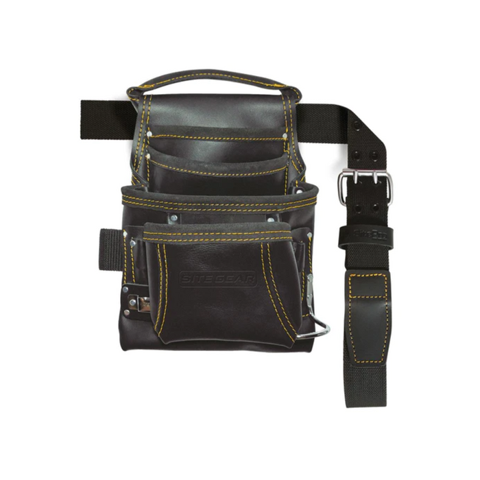 Site Gear 10-Pocket Carpenter's Top Grain Leather Nail and Tool Bag with Belt
