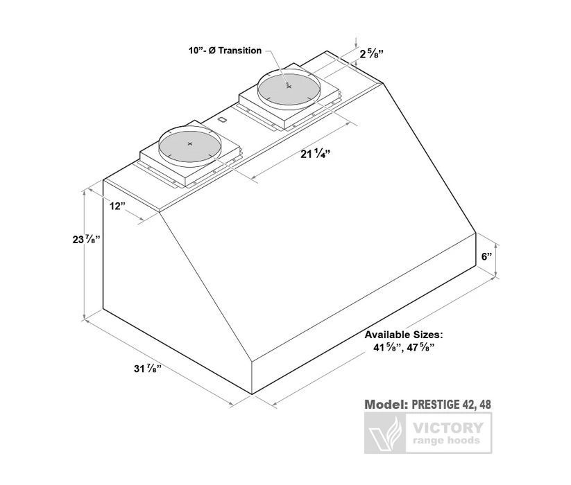 Victory Range Hoods Prestige 48 Inch 2300 CFM BBQ Outdoor Range Hood