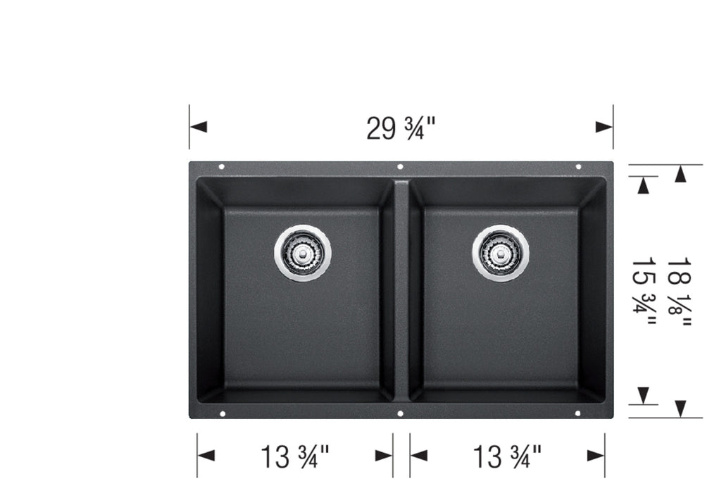 Blanco PRECIS U 2 Double Bowl SILGRANIT Undermount Kitchen Sink