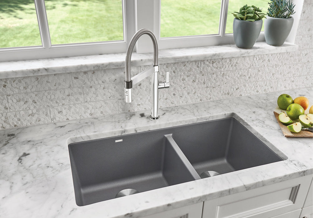 Blanco PRECIS U 1¾ Double Bowl SILGRANIT Undermount Kitchen Sink