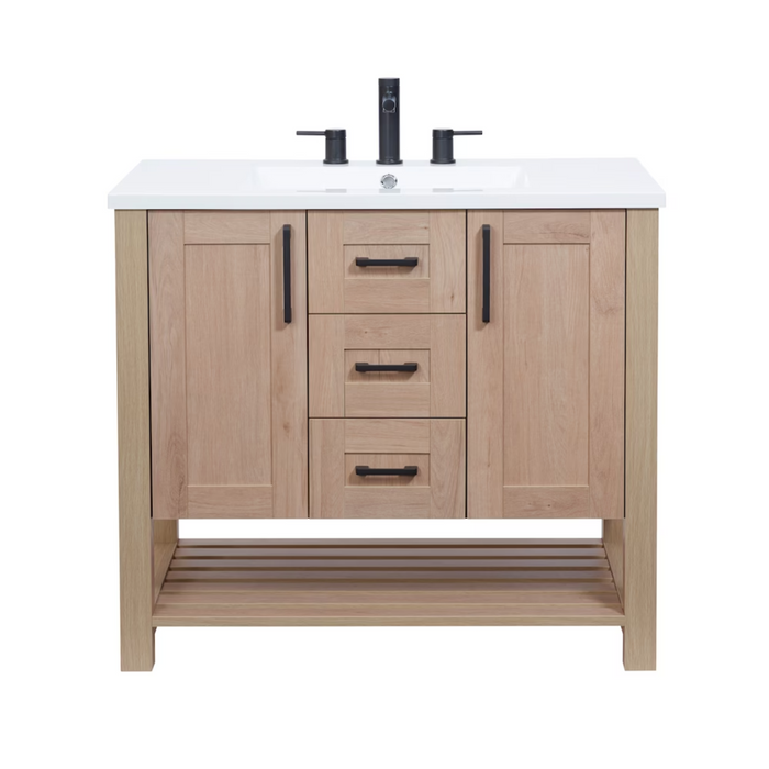 Luxo Marbre Bossy Freestanding Vanity with 2 Shaker-style Drawers, 2 Shaker-style Doors and Ribbed Lower Shelf