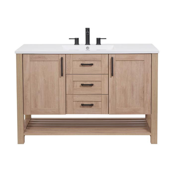 Luxo Marbre Bossy Freestanding Vanity with 2 Shaker-style Drawers, 2 Shaker-style Doors and Ribbed Lower Shelf
