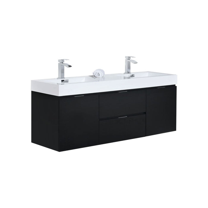 KubeBath Bliss 60" Double Sink Wall Mount Modern Bathroom Vanity