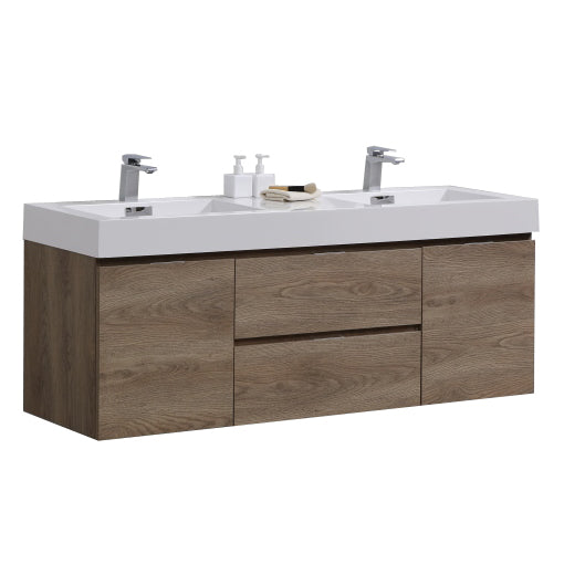 KubeBath Bliss 60" Double Sink Wall Mount Modern Bathroom Vanity