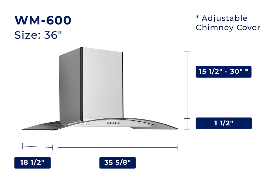 Hauslane WM-600 Chef Series 750 CFM Convertible Stainless Steel Wall-Mounted Range Hood