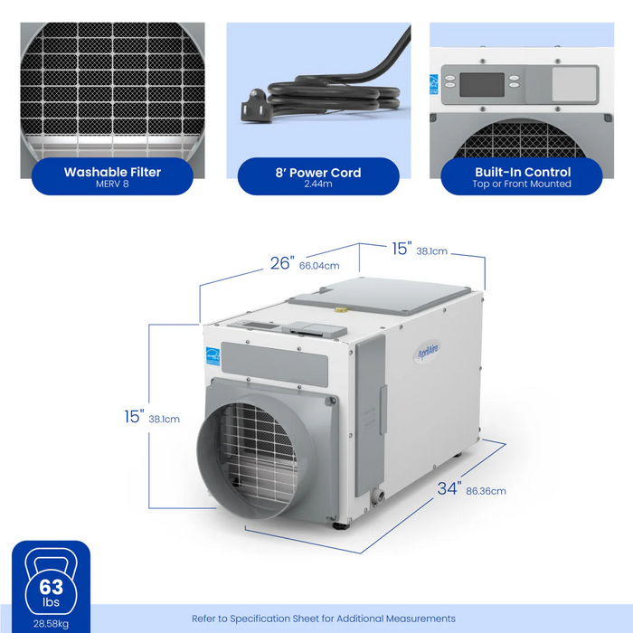 Aprilaire E100W Dehumidifier, Wi-Fi Enabled 80 Pints/day for CrawlSpaces & Basements