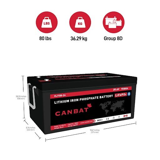 Canbat 24V 150Ah LiFePO4 Lithium Battery - CLI150-24