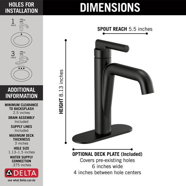 Delta NICOLI Single Handle Bathroom Faucet - Matte Black