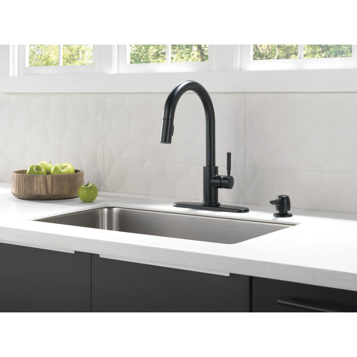 Delta TRASK Single Handle Pull-Down Kitchen Faucet with Soap Dispenser - Matte Black