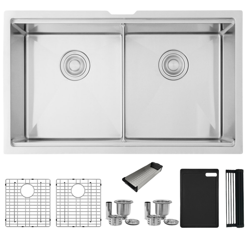 Stylish 32" VERSA32 S-601WK Undermount Workstation Double Bowl Stainless Steel Kitchen Sink with Accessories