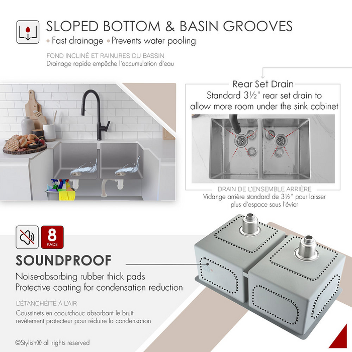 Stylish TOPAZ 28" Dual Mount Double Bowl Kitchen Sink, 18 Gauge Stainless Steel with Grids and Basket Strainers - S-300TG