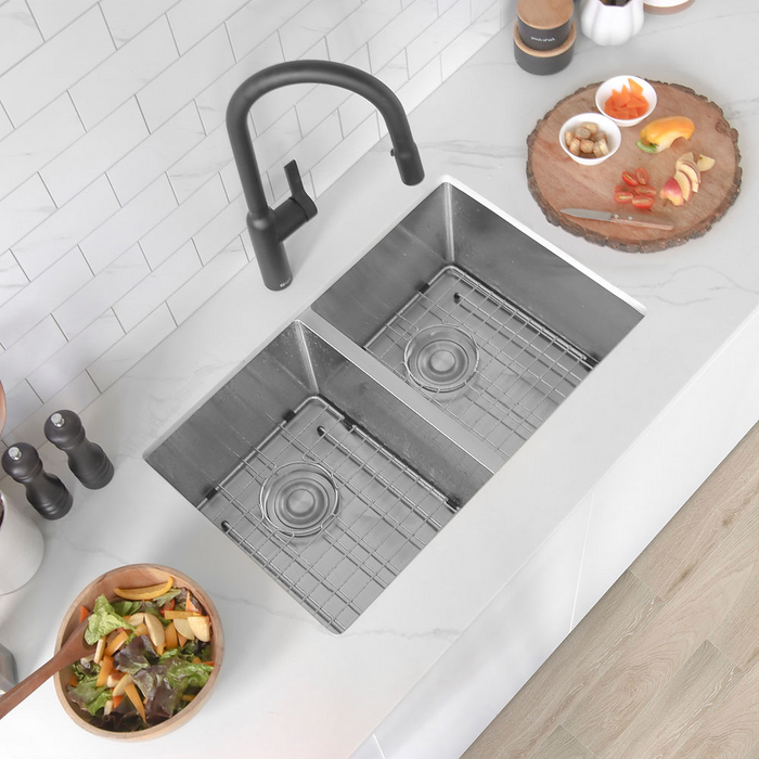 Stylish TOPAZ 28" Dual Mount Double Bowl Kitchen Sink, 18 Gauge Stainless Steel with Grids and Basket Strainers - S-300TG