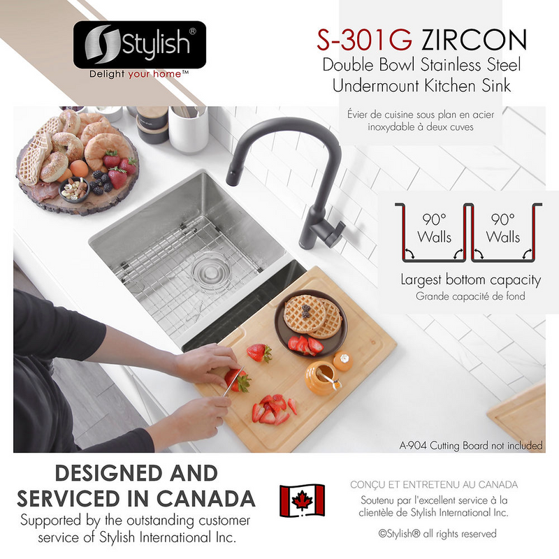 Stylish ZIRCON 32" Double Bowl Kitchen Sink, 18 Gauge Stainless Steel with Grids and Basket Strainers - S-301G