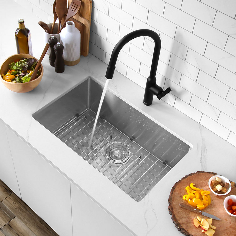 Stylish EMERALD 28" Dual Mount Single Bowl Kitchen Sink, 16 Gauge Stainless Steel with Grid and Basket Strainer - S-306XG