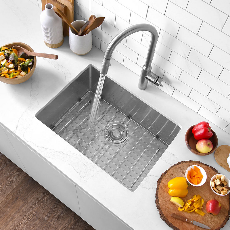 Stylish TEAL 25" Single Bowl Kitchen Sink, 16 Gauge Stainless Steel with Grid and Basket Strainer - S-312XG