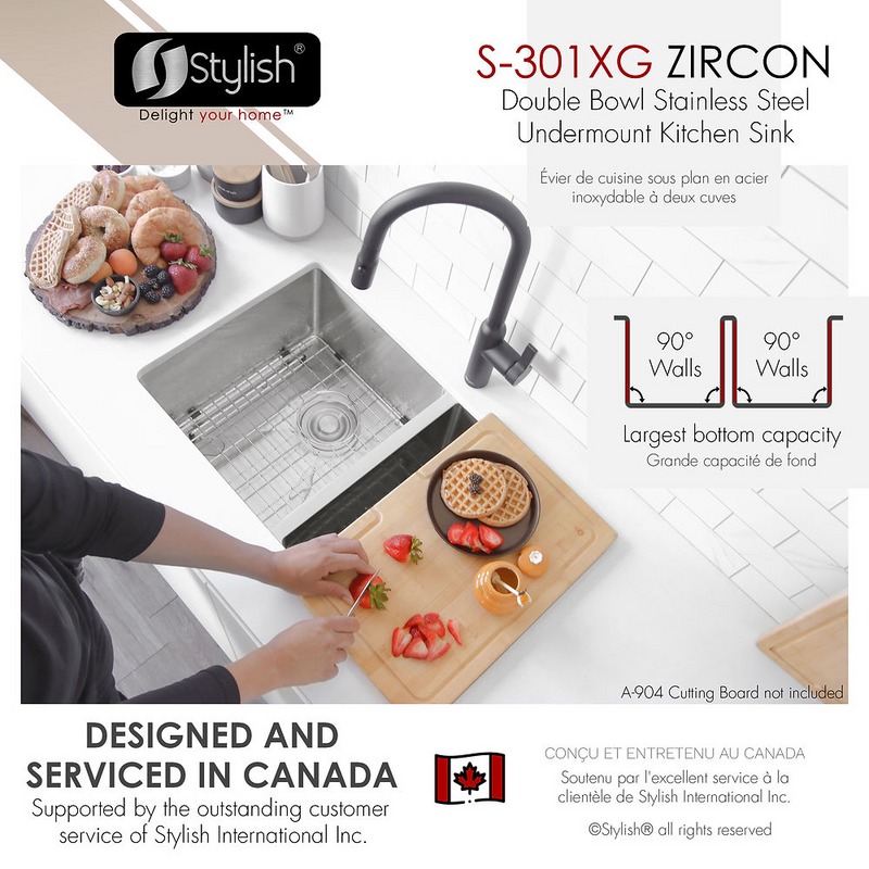 Stylish ZIRCON 32" Double Bowl Kitchen Sink, 16 Gauge Stainless Steel with Grids and Basket Strainers - S-301XG