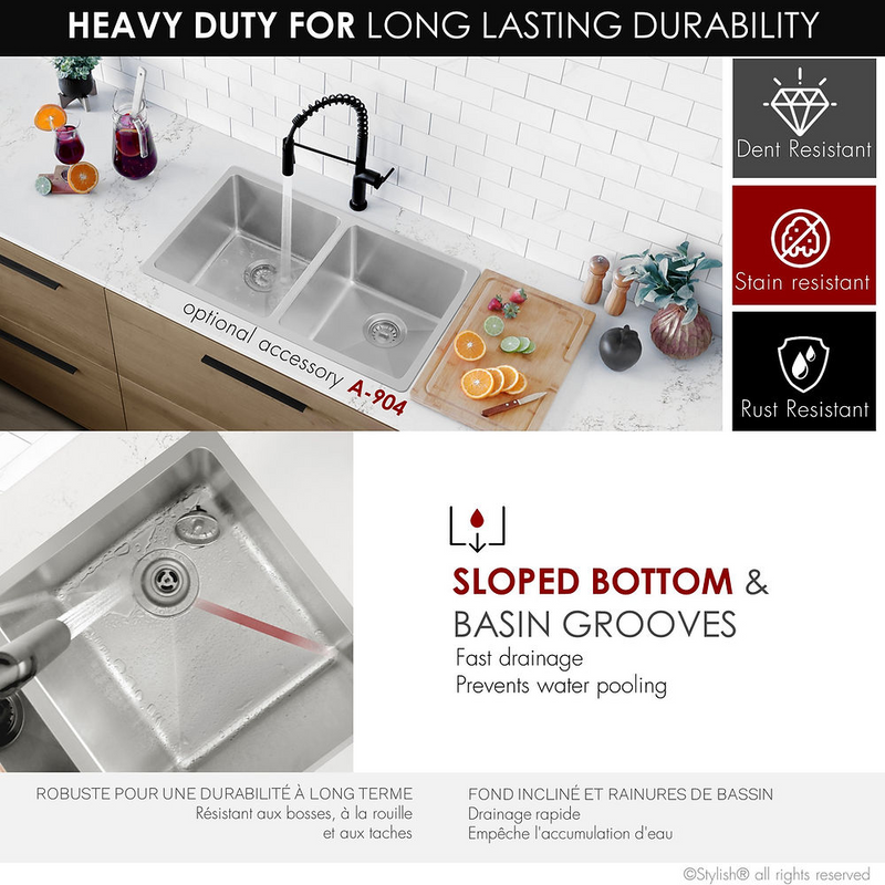 Stylish 31" TOLEDO Dual Mount Double Bowl Kitchen Sink - S-401-3