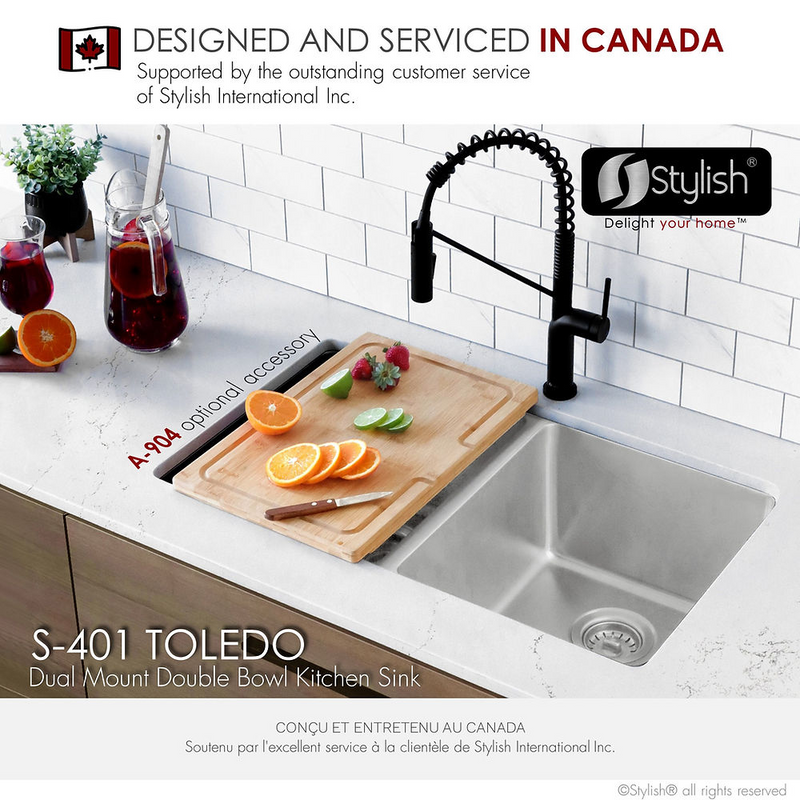 Stylish 31" TOLEDO Dual Mount Double Bowl Kitchen Sink - S-401-3