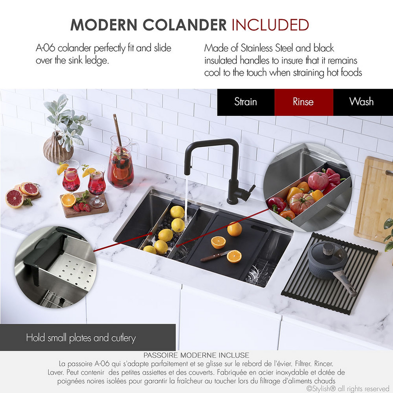Stylish BORON 30" Workstation Double Bowl Undermount and Drop-in 16 Gauge Stainless Steel Kitchen Sink with Built in Accessories - S-230W
