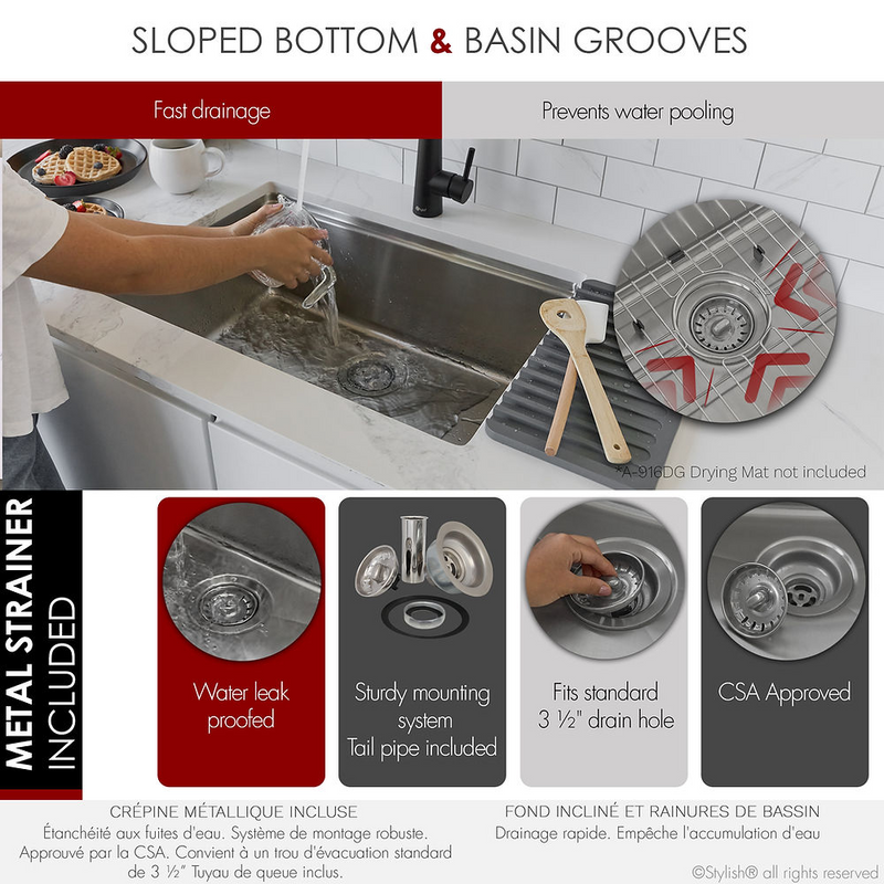 Stylish KRYPTON 31" Workstation Single Bowl Undermount and Drop-in 16 Gauge Stainless Steel Kitchen Sink with Built in Accessories - S-131W