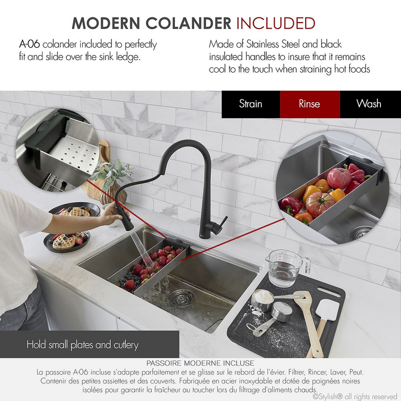 Stylish KRYPTON 31" Workstation Single Bowl Undermount and Drop-in 16 Gauge Stainless Steel Kitchen Sink with Built in Accessories - S-131W