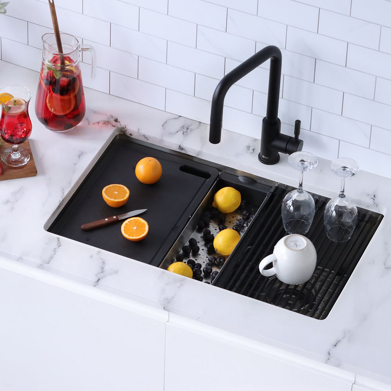 Stylish BORON 30" Workstation Double Bowl Undermount and Drop-in 16 Gauge Stainless Steel Kitchen Sink with Built in Accessories - S-230W