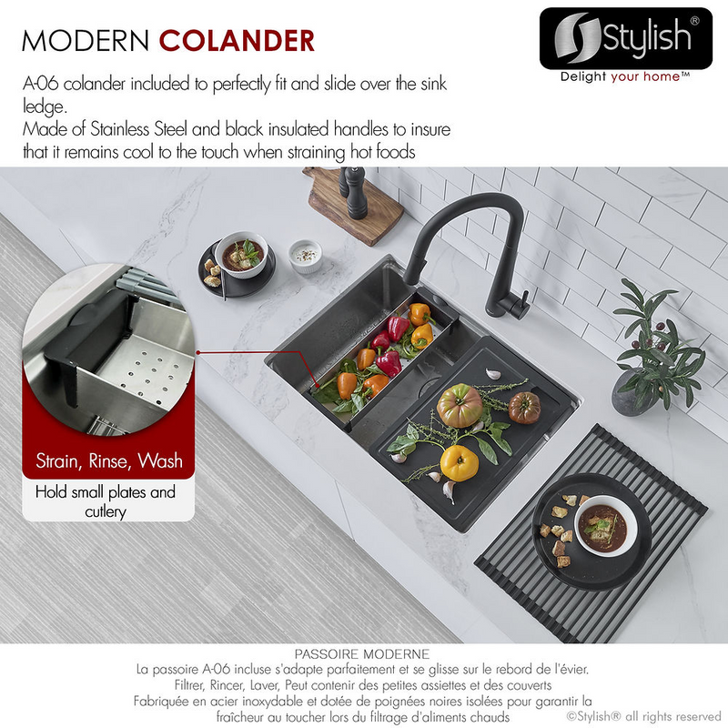 Stylish ARGON 27" Workstation Single Bowl Undermount and Drop-in 16 Gauge Stainless Steel Kitchen Sink with Built in Accessories - S-127W