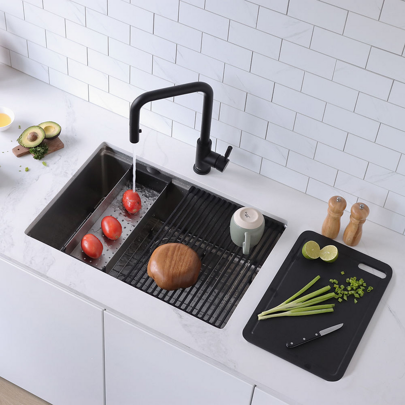 Stylish KRYPTON 31" Workstation Single Bowl Undermount and Drop-in 16 Gauge Stainless Steel Kitchen Sink with Built in Accessories - S-131W