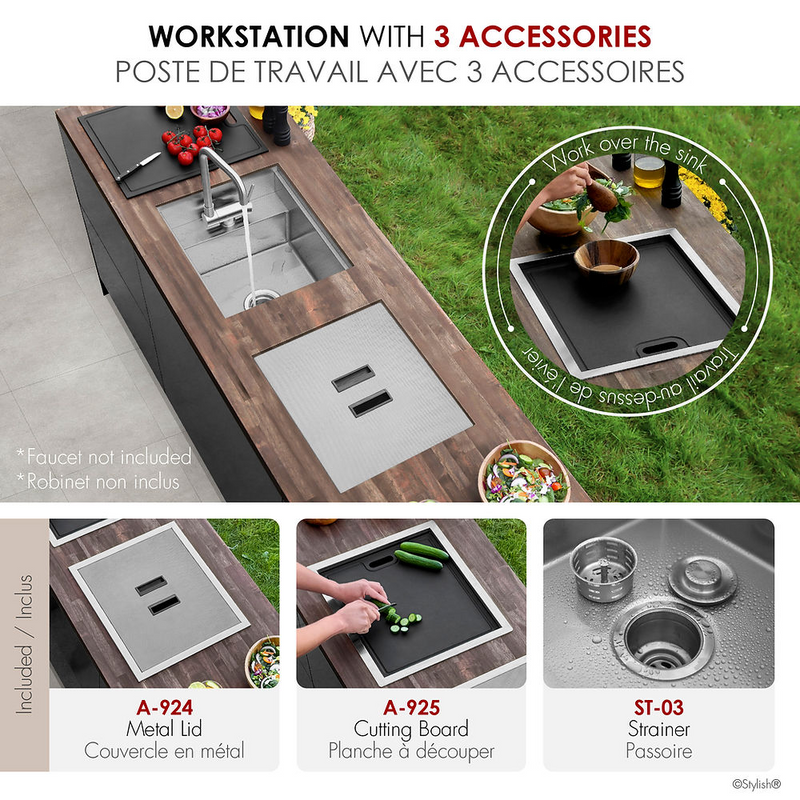 Stylish WAPTA 20" Dual Mount Workstation Single Bowl Utility Sink with Dura-Tek and Accessories - S-520C