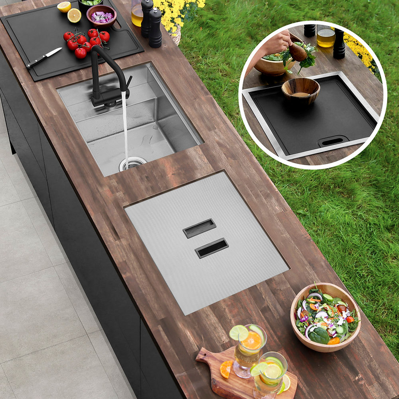 Stylish WAPTA 20" Dual Mount Workstation Single Bowl Utility Sink with Dura-Tek Accessories and Stainless Steel Matte Black Faucet - S-520C2