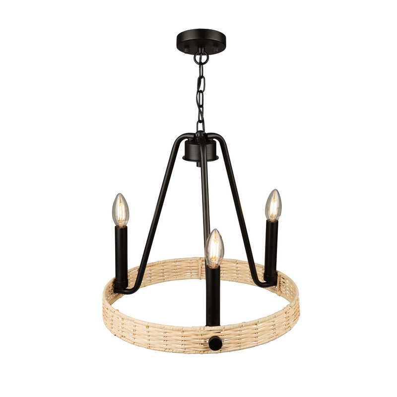 Artcraft Lighting Perris Collection 3 Light Rattan Chandelier AC11713BK