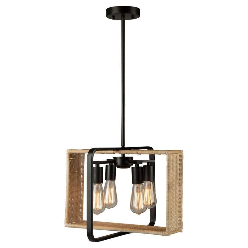 Artcraft Lighting Perris Collection 4 Light LED Rattan Pendant Light AC11714BK