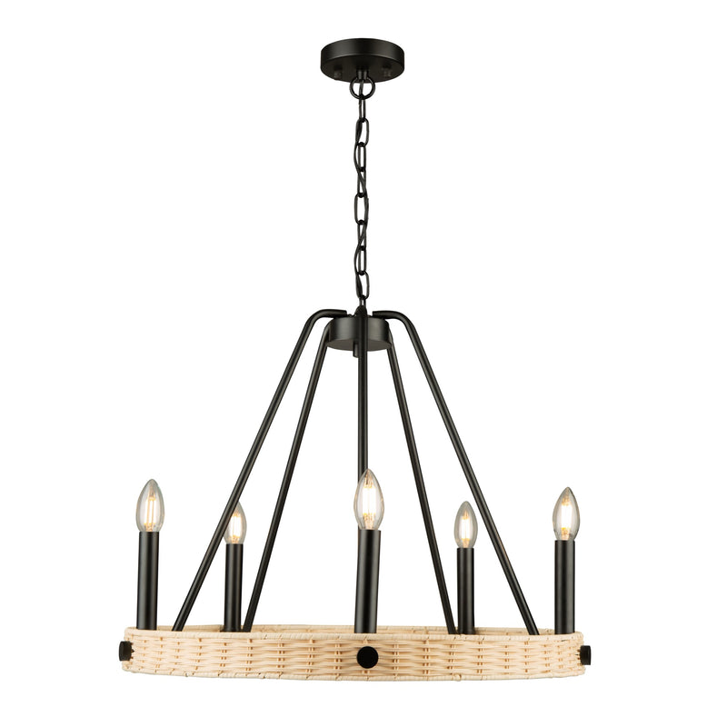 Artcraft Lighting Perris Collection 5 Light Rattan Chandelier AC11715BK