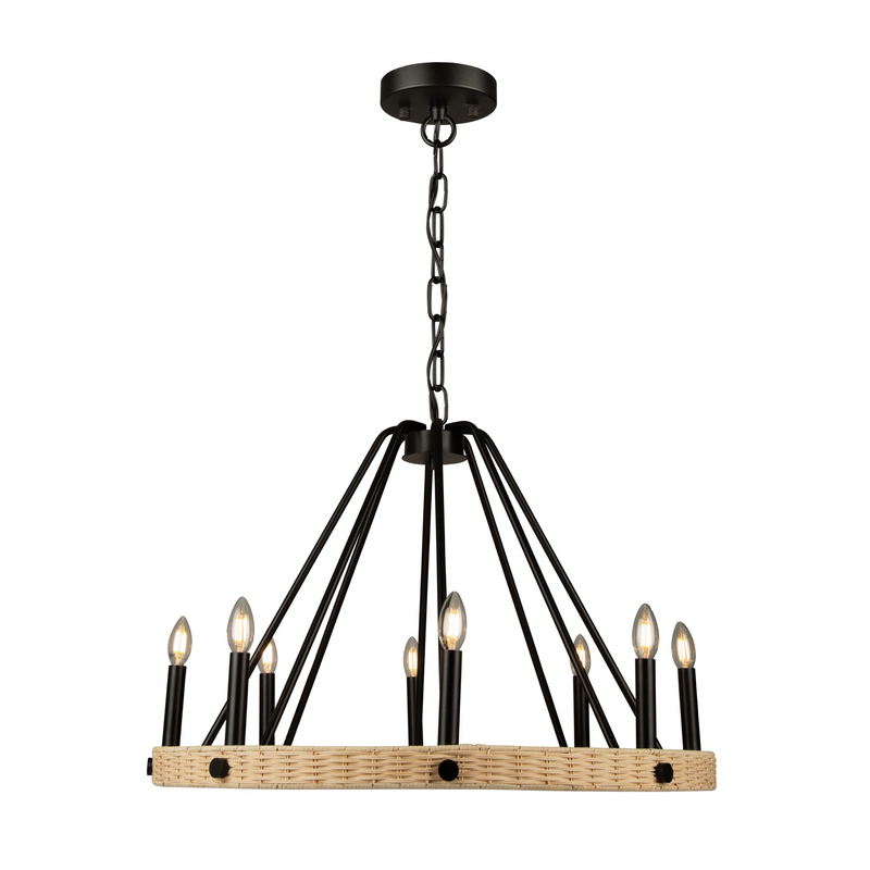 Artcraft Lighting Perris Collection 8 Light Rattan Chandelier AC11718BK