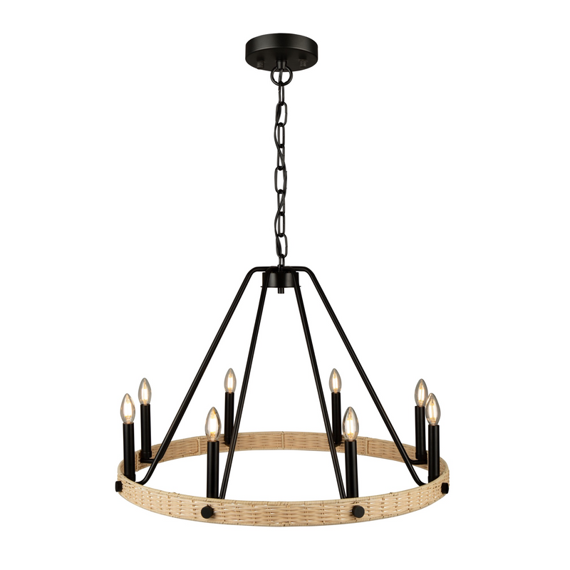 Artcraft Lighting Perris Collection 8 Light Rattan Chandelier AC11718BK