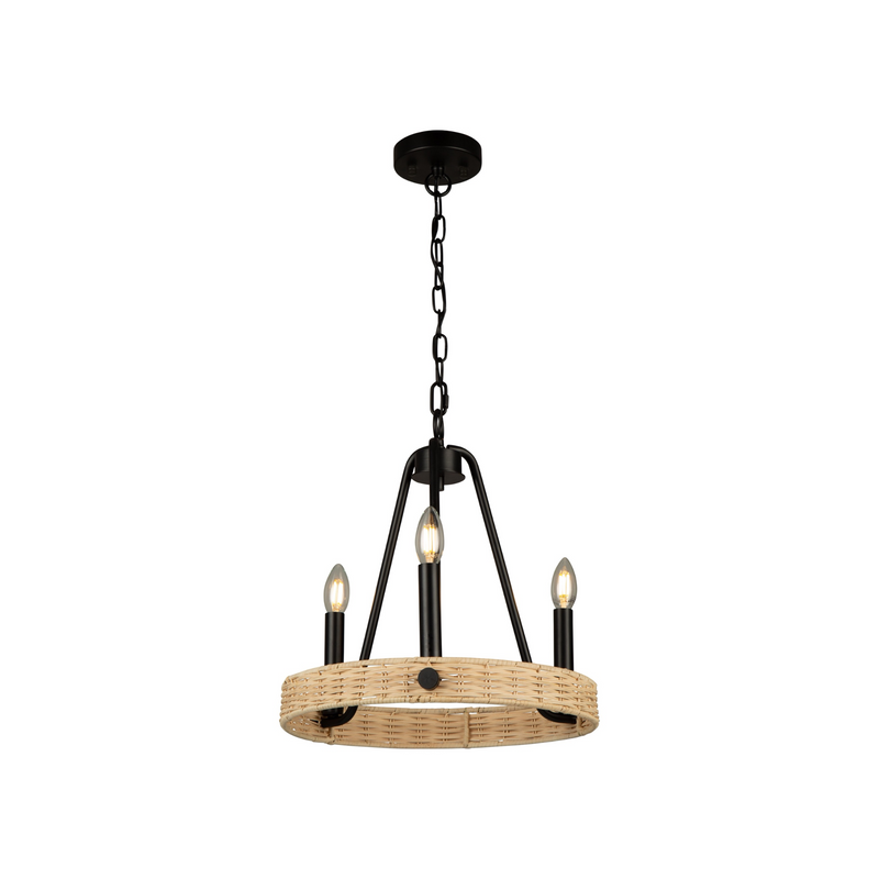 Artcraft Lighting Perris Collection 3 Light Rattan Chandelier AC11713BK