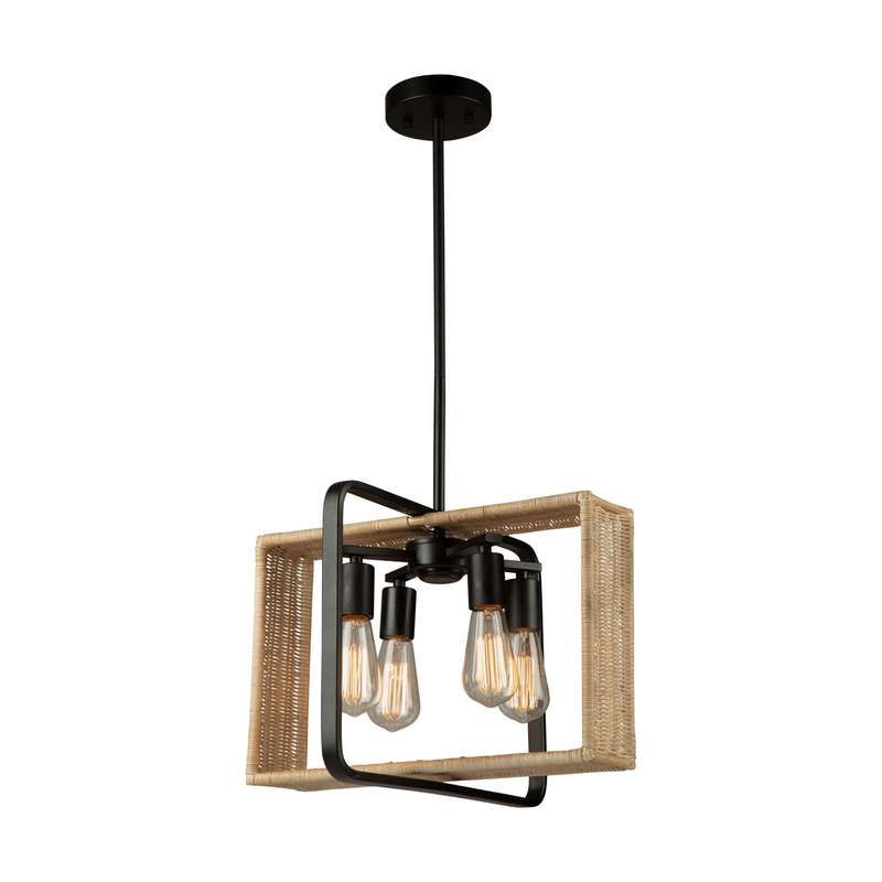 Artcraft Lighting Perris Collection 4 Light LED Rattan Pendant Light AC11714BK