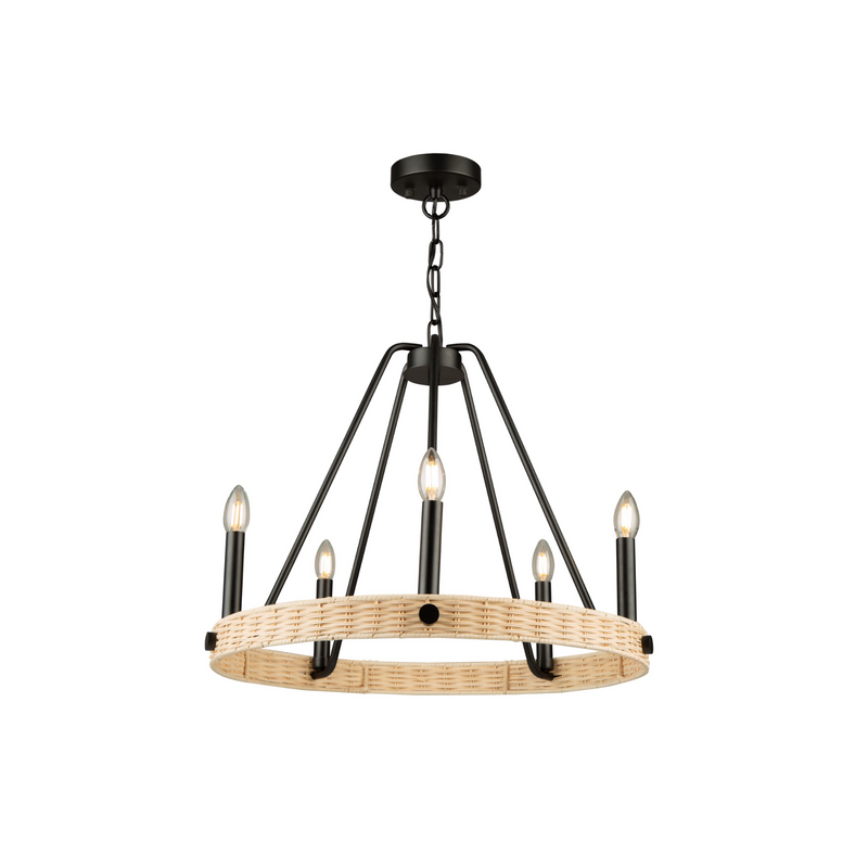 Artcraft Lighting Perris Collection 5 Light Rattan Chandelier AC11715BK