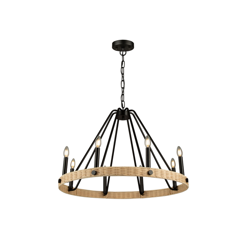 Artcraft Lighting Perris Collection 8 Light Rattan Chandelier AC11718BK