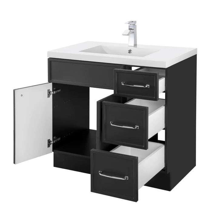 Cutler Manhattan 36” Black Single Sink Freestanding Bathroom Vanity MANBLK36RHT