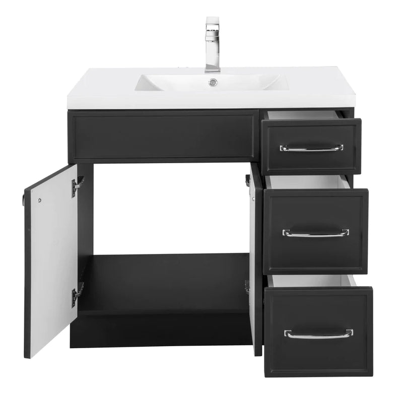 Cutler Manhattan 36” Black Single Sink Freestanding Bathroom Vanity MANBLK36RHT