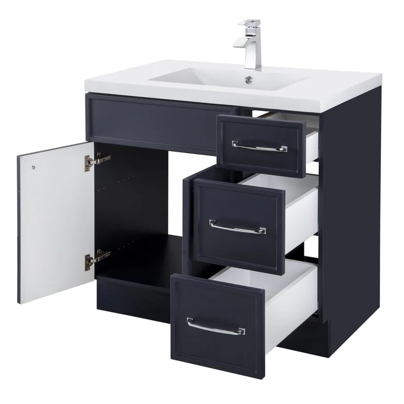Cutler Manhattan 36” Blue Single Sink Freestanding Bathroom Vanity MANBLU36RHT