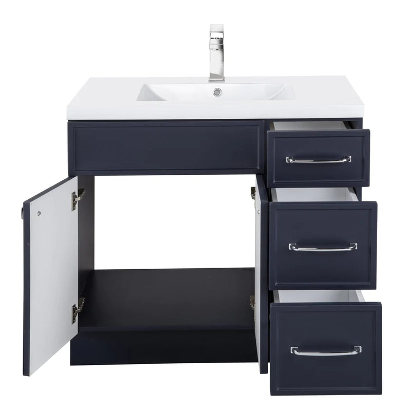 Cutler Manhattan 36” Blue Single Sink Freestanding Bathroom Vanity MANBLU36RHT